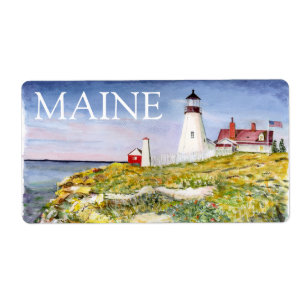 Portland Head Lighthouse Maine Watercolor Painting Label