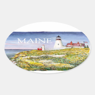 Portland Head Lighthouse Maine Watercolor Painting Oval Sticker