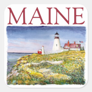 Portland Head Lighthouse Maine Watercolor Painting Square Sticker