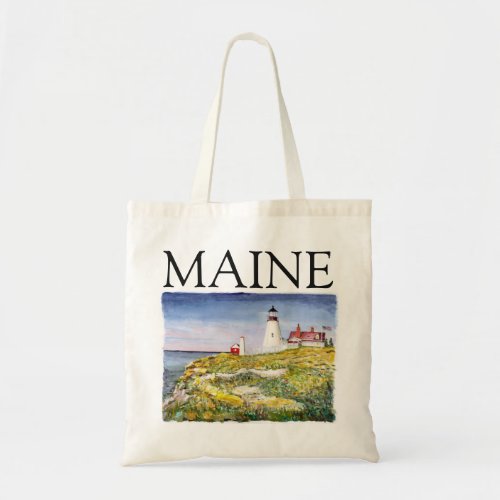 Portland Head Lighthouse Maine Watercolor Painting Tote Bag