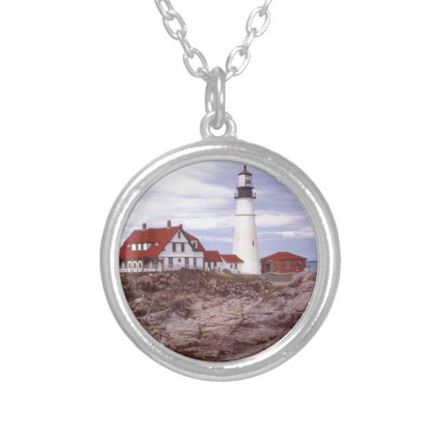 Portland Head Lighthouse Silver Plated Necklace (Front)