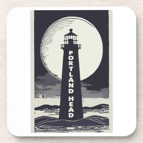 Portland Head Maine Lighthouse Moon Beverage Coaster