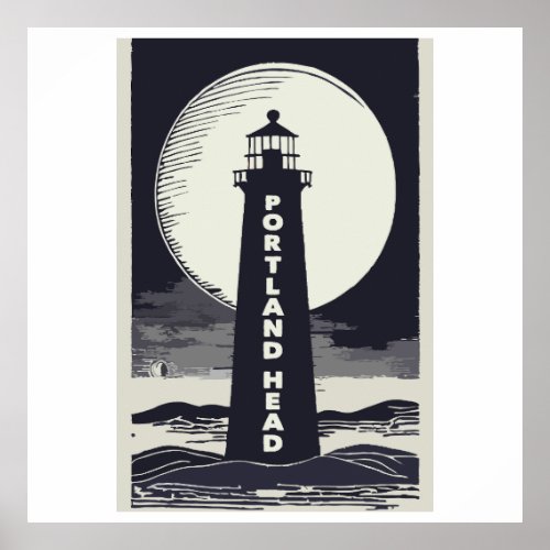 Portland Head Maine Lighthouse Moon Poster