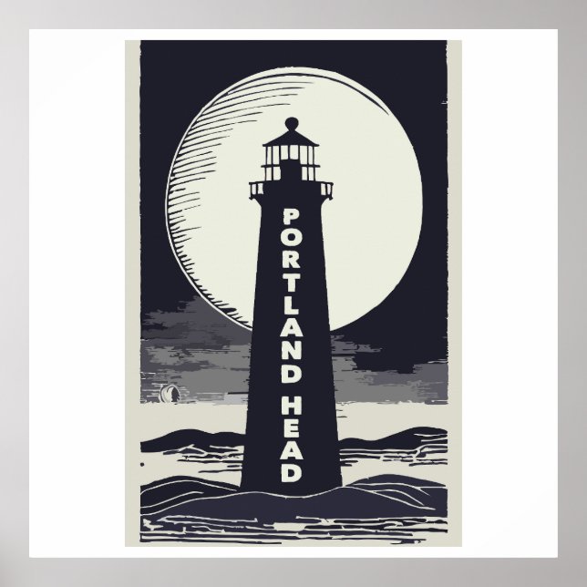 Portland Head Maine Lighthouse Moon Poster (Front)