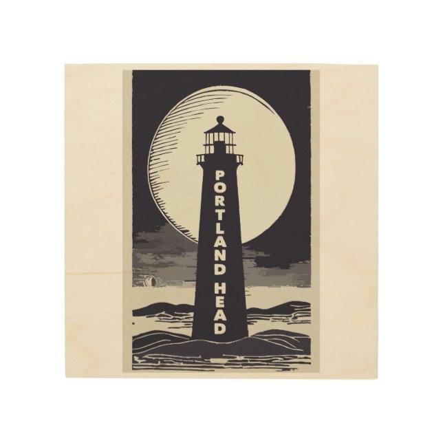 Portland Head Maine Lighthouse Moon Wood Wall Art (Front)