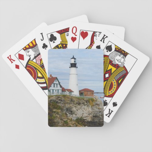 Portland Headlight lighthouse on rocky shore Poker Cards