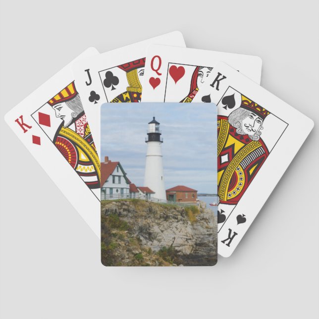 Portland Headlight lighthouse on rocky shore Poker Cards (Back)
