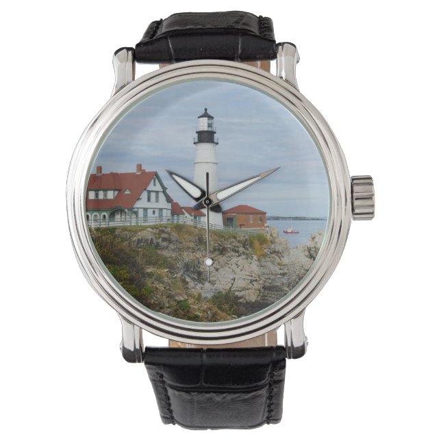 Portland Headlight lighthouse on rocky shore Watch (Front)
