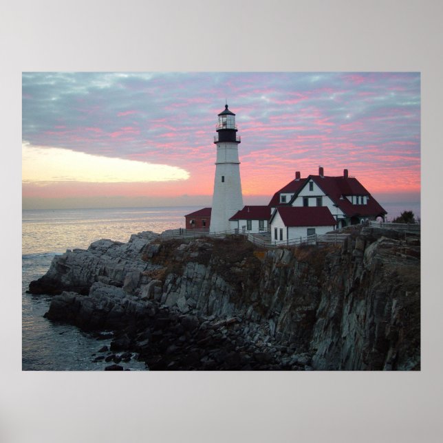 Portland Headlight Sunrise Maine Large Poster (Front)