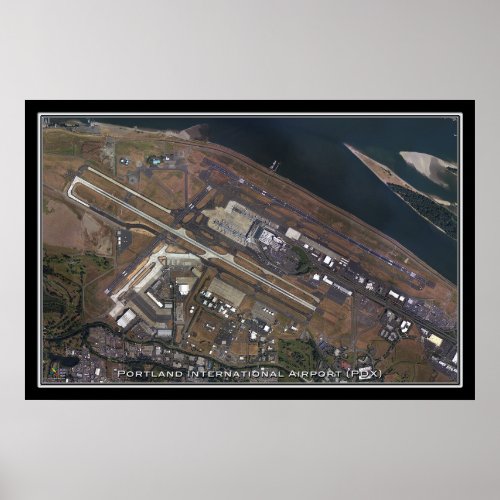 Portland Intl Airport Oregon Satellite Poster Map