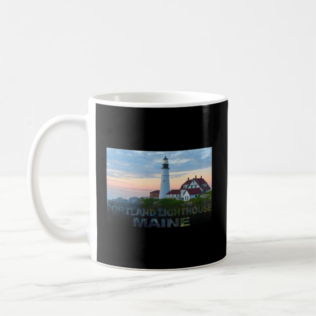 Portland Lighthouse Maine At Sunrise Vacation Coffee Mug (Left)