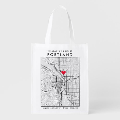 Portland Love Locator  City Map Wedding Welcome Grocery Bag