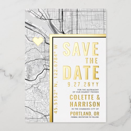 Portland Love Locator  Wedding Save the Date Foil Invitation