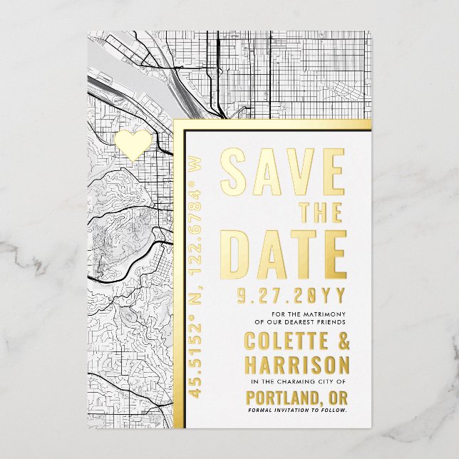Portland Love Locator | Wedding Save the Date Foil Invitation (Front)