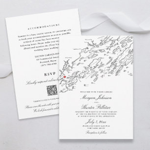 Portland Maine All-in-One QR code RSVP Wedding Invitation