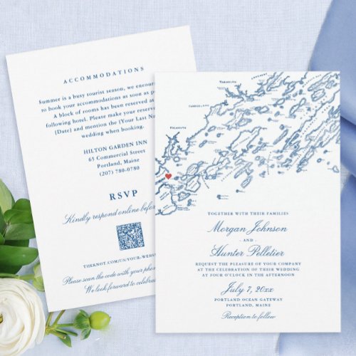 Portland Maine All_in_One QR code RSVP Wedding Invitation