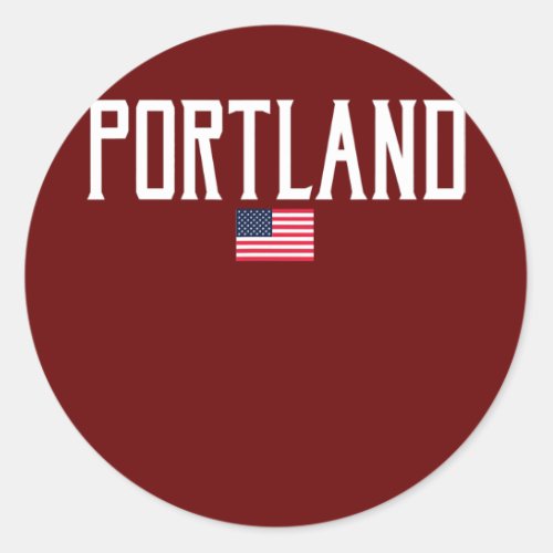 Portland Maine American Flag Vintage White Text  Classic Round Sticker