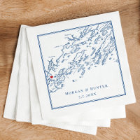 Portland Maine Casco Bay Map Navy Elegant Wedding