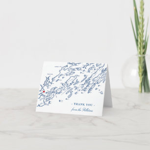 Portland Maine Casco Bay Map Wedding Personalized Letterpress Thank You Card