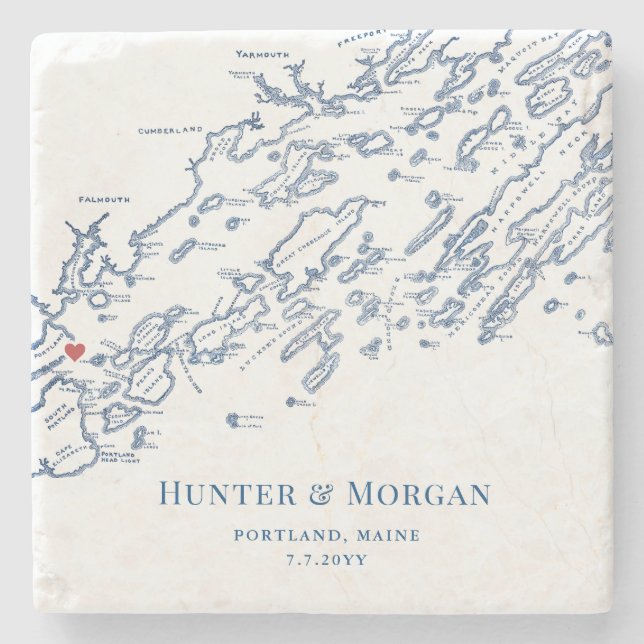 Portland Maine Destination Wedding Favor Stone Coaster (Front)