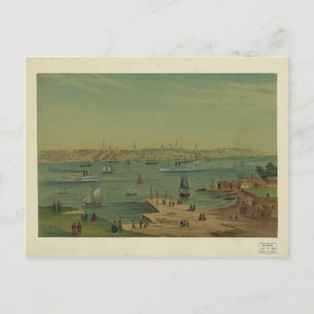 Portland Maine Harbor in 1854 by W. S. Hatton Postcard (Front)