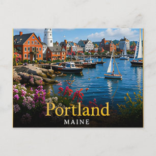 Portland Maine Harbor, Lighthouses & New England Postcard