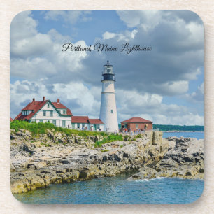 Portland, Maine lighthouse (labeled) Beverage Coaster