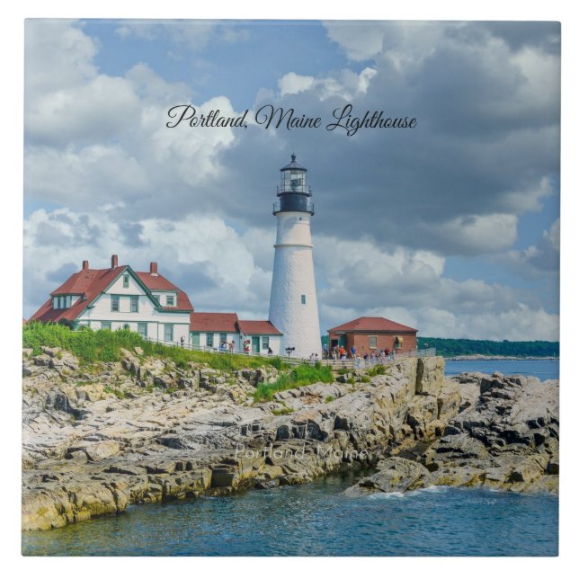 Portland, Maine lighthouse (labeled) Ceramic Tile (Front)
