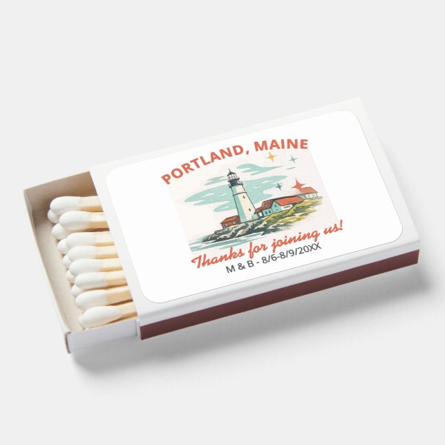 Portland Maine Lighthouse Wedding Favor Custom Matchboxes (Front Open)