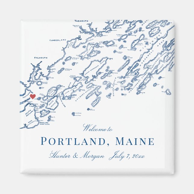 Portland Maine Map Elegant Wedding Favor Magnet (Front)