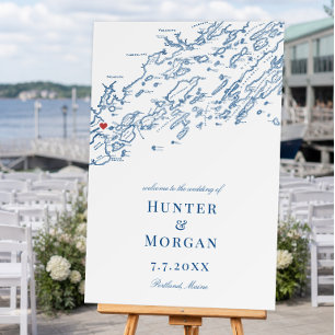 Portland Maine Map Navy Wedding Welcome Sign