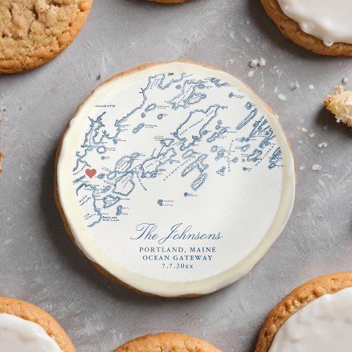 Portland Maine Map Wedding Favor Sugar Cookie