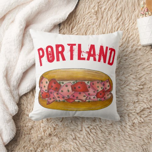 Portland Maine ME Lobster Roll Seafood Sandwich Throw Pillow