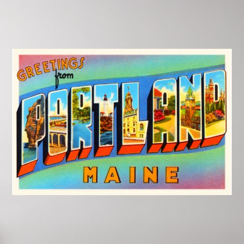 Portland Maine ME Old Vintage Travel Souvenir Poster