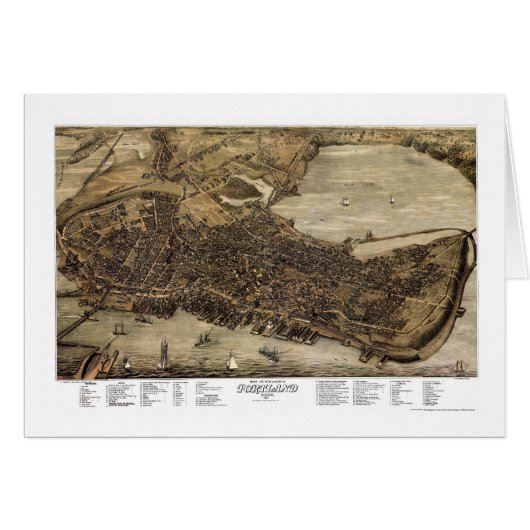 Portland, Maine Panoramic Map - 1876 Cards (Front Horizontal)