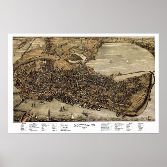 Portland, Maine Panoramic Map - 1876 Poster (Front)
