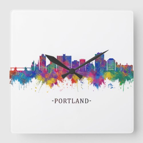 Portland Maine Skyline Square Wall Clock