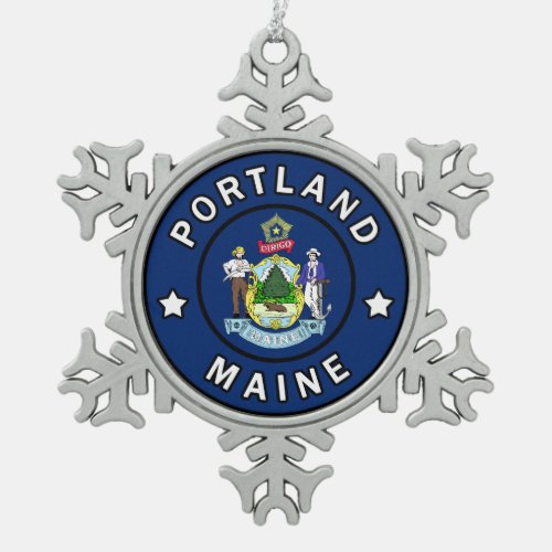 Portland Maine Snowflake Pewter Christmas Ornament