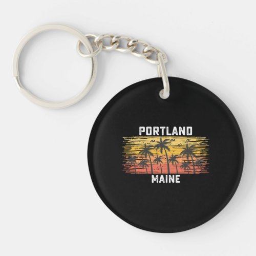 Portland Maine Summer Retro VIntage Vacation Keychain