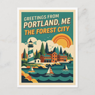 Portland Maine – The Forest City Retro Travel  Postcard