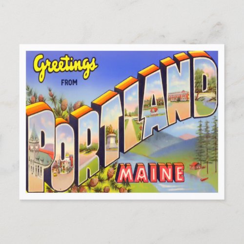 Portland Maine Vintage Big Letters Postcard