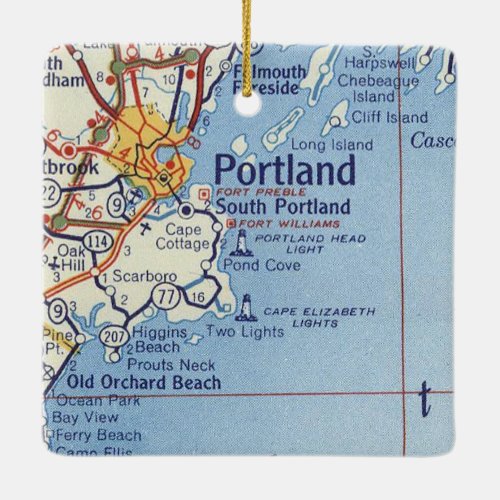 Portland Maine Vintage Map Ceramic Ornament