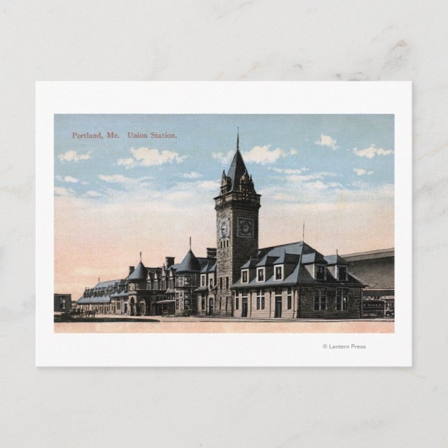 Portland, MaineUnion Station Railroad View Postcard (Front)