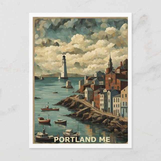 Portland ME Abstract Graphic Art Design Inspired Postcard (Front)
