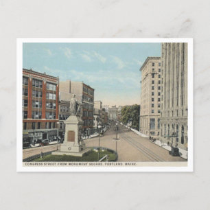Portland ME, Congress St, Monument Square 1920s Postcard