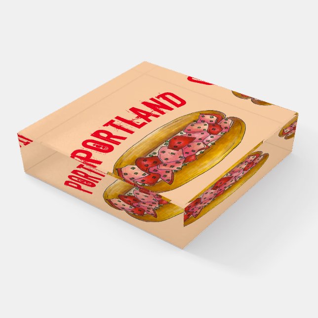Portland ME Maine Lobster Roll Seafood Sandwich Paperweight (Angled)