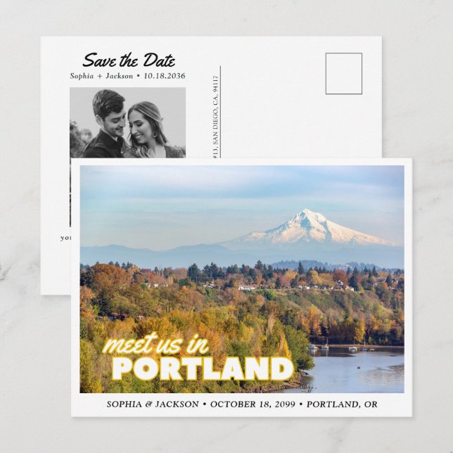 Portland Mount Hood Save the Date Retro Postcard (Front/Back)