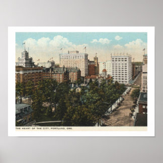 Portland OR, Panorama Downtown 1920s Vintage Style Poster