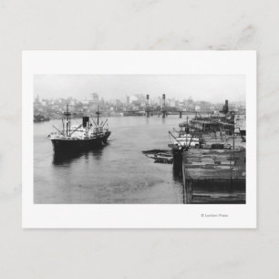 Portland, OR View Lumber Wharf and Ocean Liner Postcard