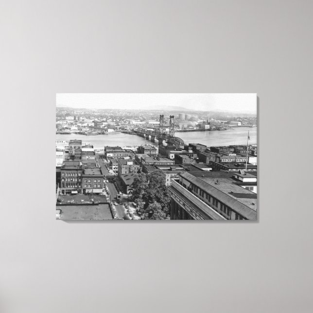 Portland, OR View of City and Hawthorne Bridge Canvas Print (Front)